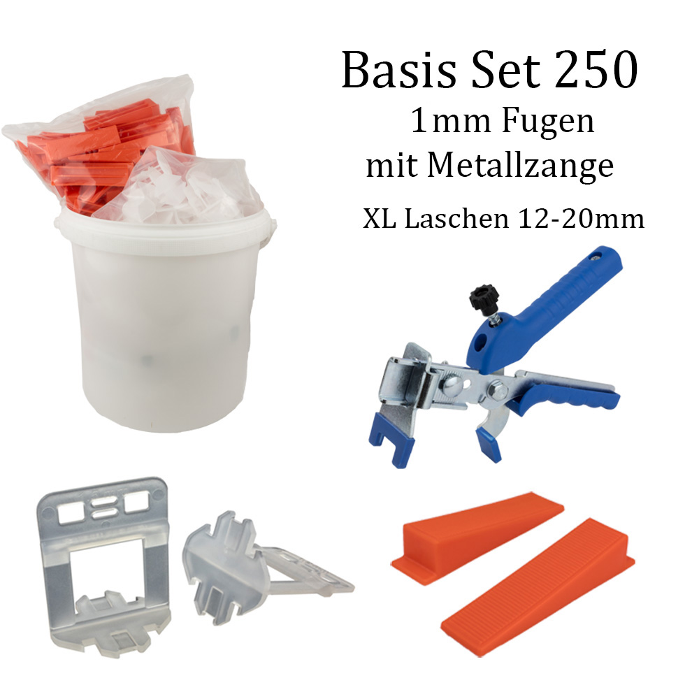 Nivelliersystem XL 1 mm Basis-Set 250L+250K+M-Zange Nivelliersystem XL 1 mm Basis-Set 250L+250K+M-Zange