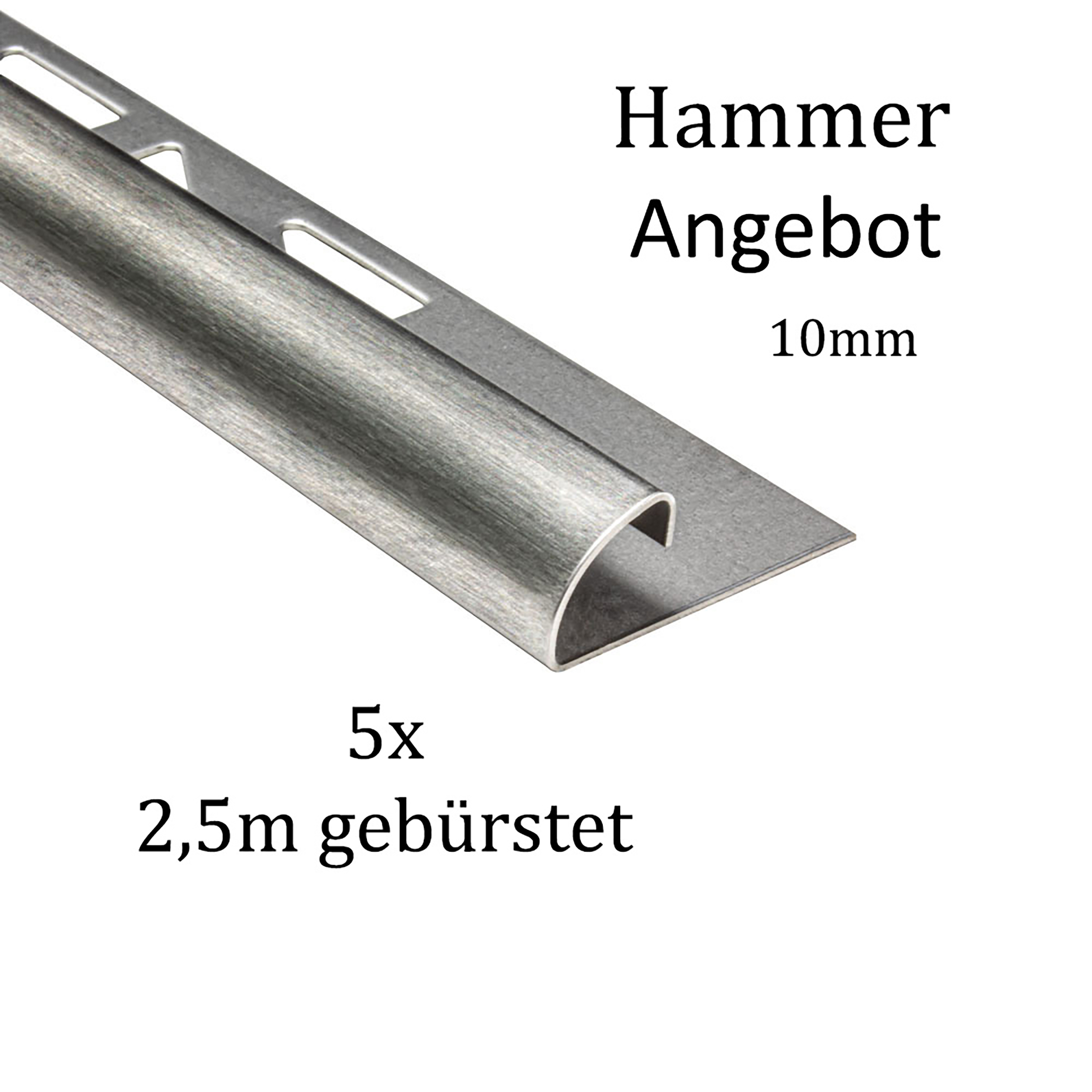 5x Viertelkreis Edelstahlschiene Fliesenschiene Fliesenprofil 2,5m 10mm gebürstet