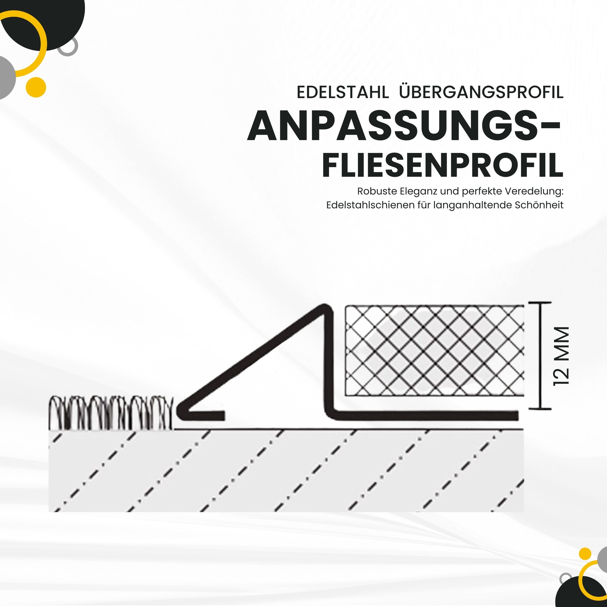 Anpassungsprofil Edelstahl Übergang Fliesenleiste Profil V2A 2,5m 12mm glänzend