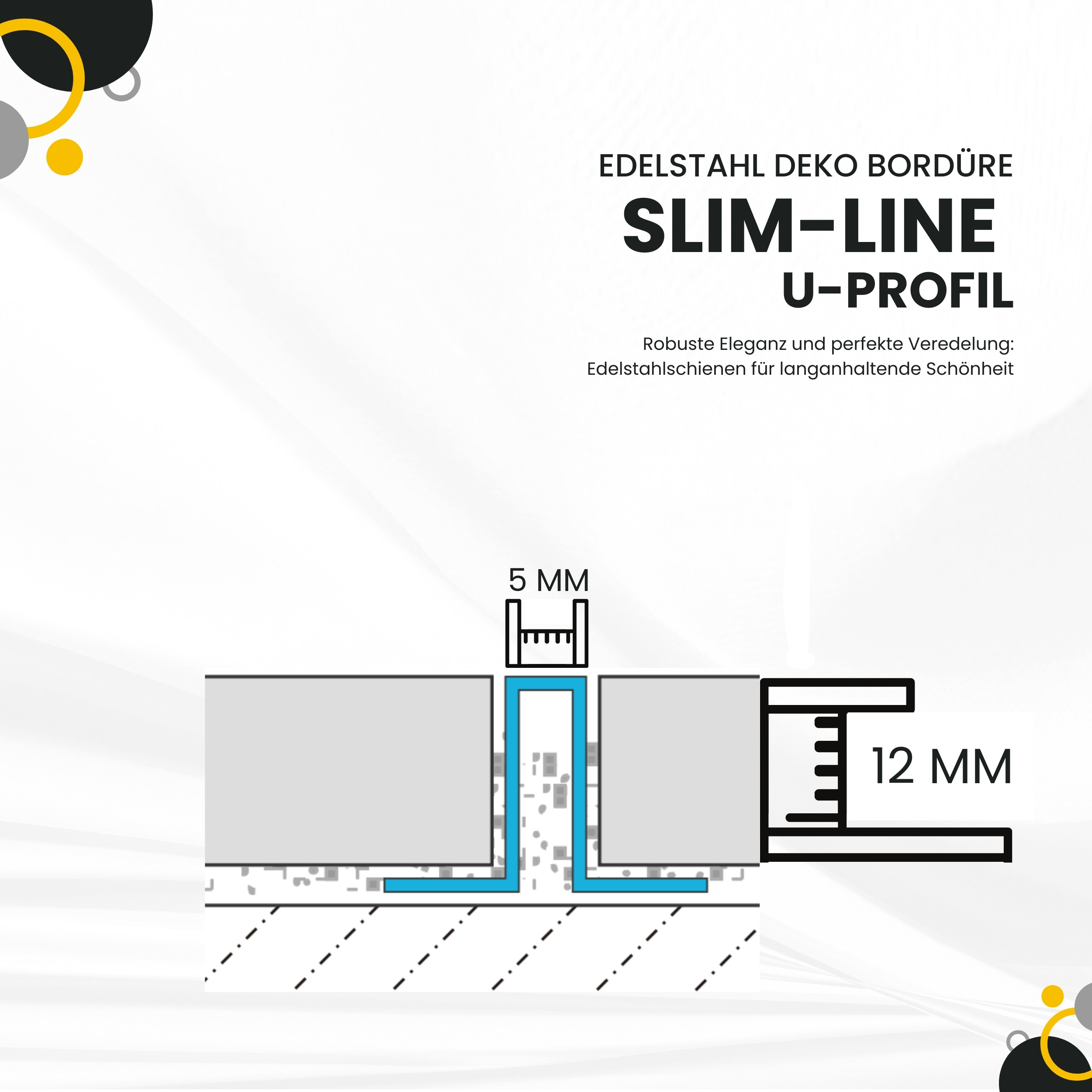 Slim-Line U-Profil Bordüre mit Schenkel Fliesenschiene Edelstahl V2A L250cm H12 Slim-Line U-Profil Bordüre mit Schenkel Fliesenschiene Edelstahl V2A L250cm H12 glänzend
