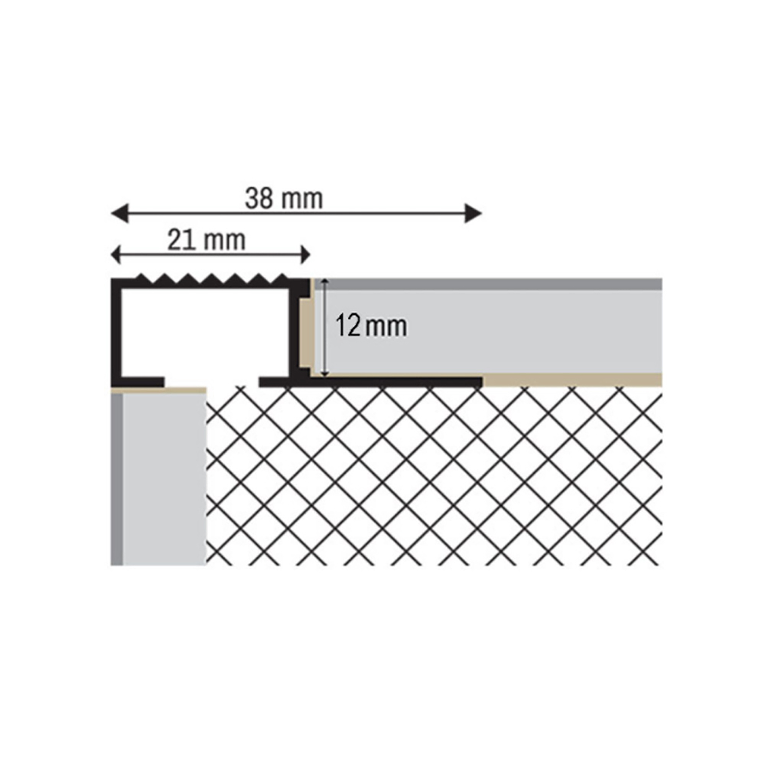Alu Stufenprofil Fliesenschiene Profil Treppe Schiene L300cm H12mm gold