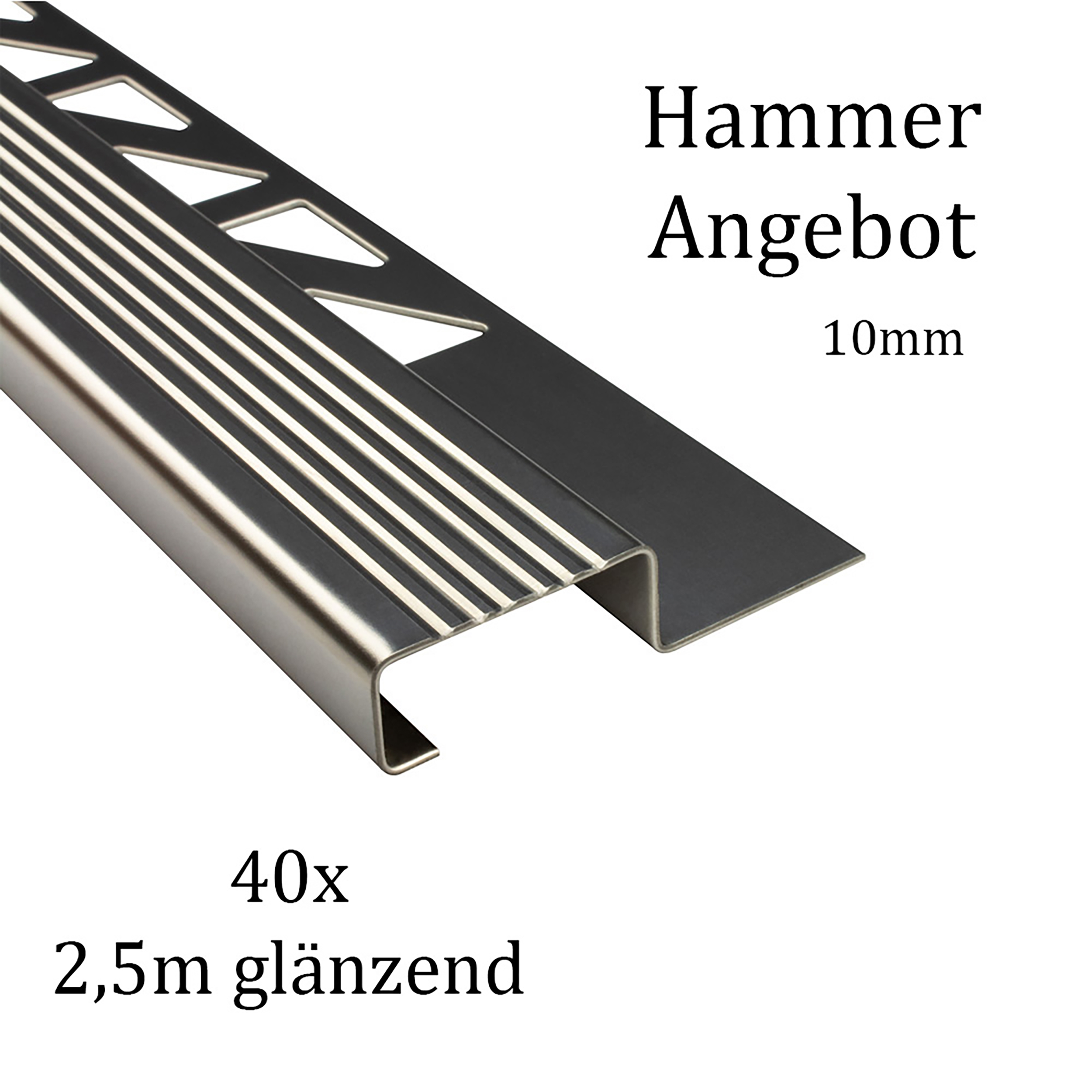 40x Edelstahl Stufenprofil Fliesenleiste Profil Treppen Schiene H10mm glänzend 40x Edelstahl Stufenprofil Fliesenleiste Profil Treppen Schiene H10mm glänzend