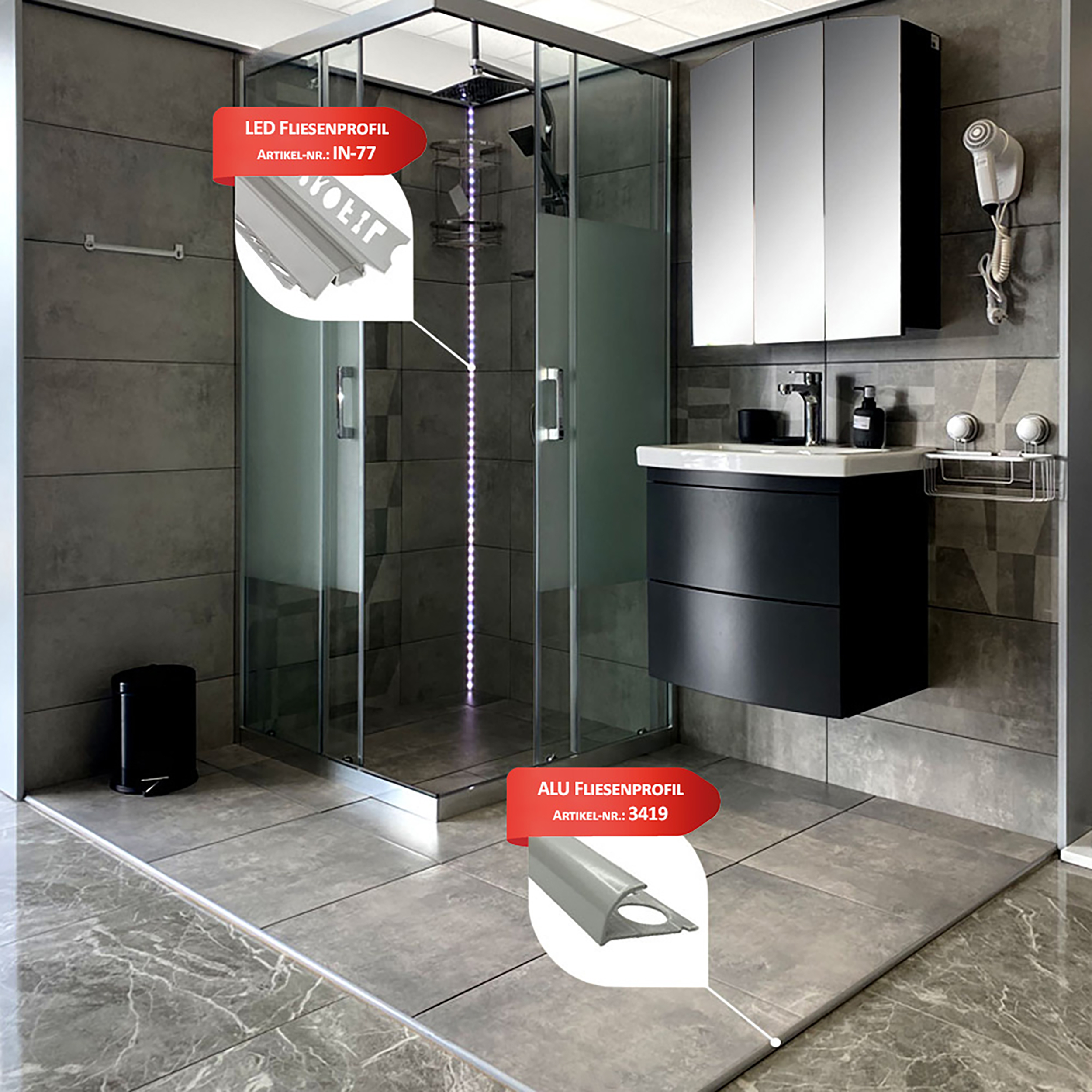 Alu Viertelkreis Profil Fliesenschiene eloxiert schwarz 2,7m 12mm matt Alu Viertelkreis Profil Fliesenschiene eloxiert schwarz 2,7m 12mm matt