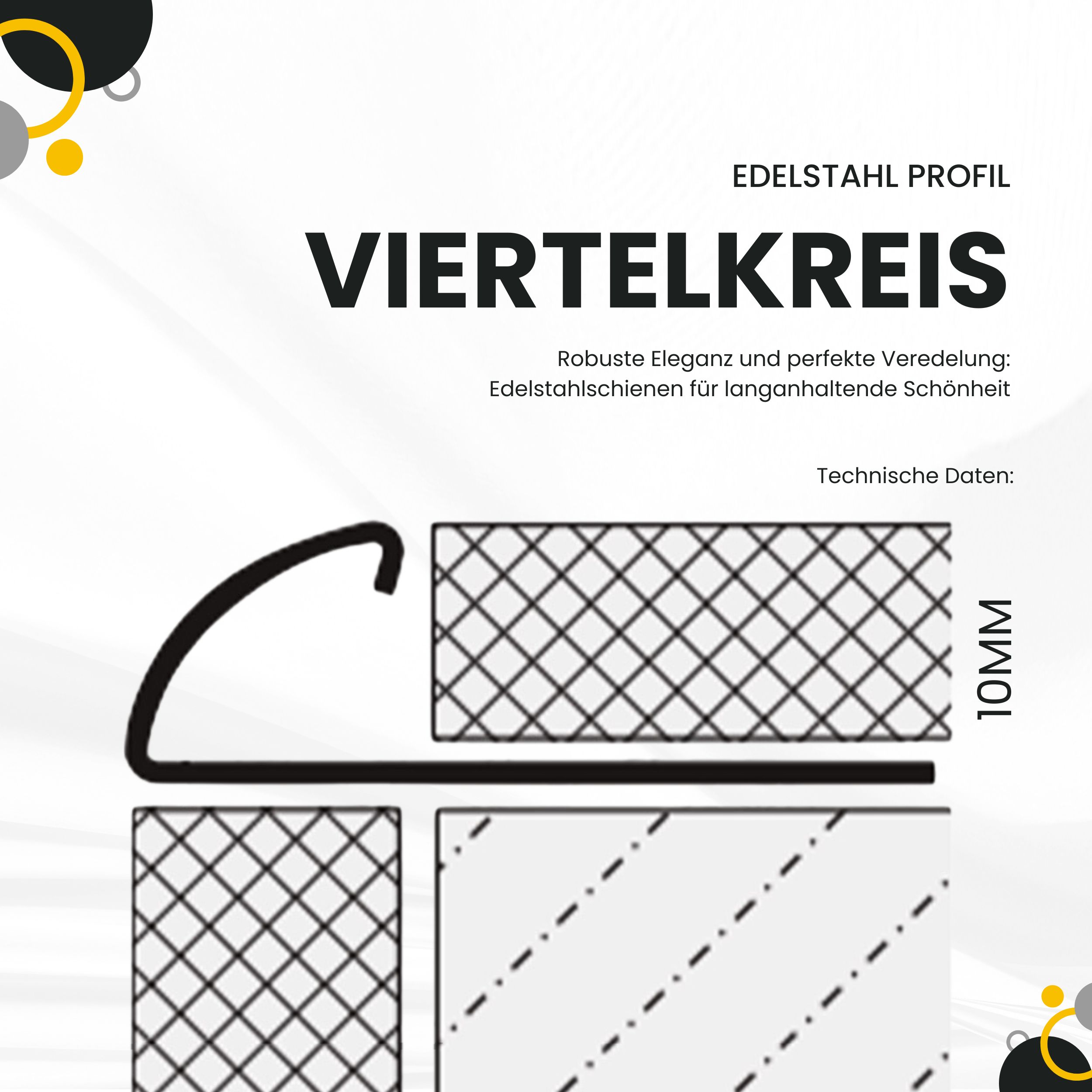 Viertelkreis Inneneck Vollmaterial Edelstahl V2A 10mm glänzend