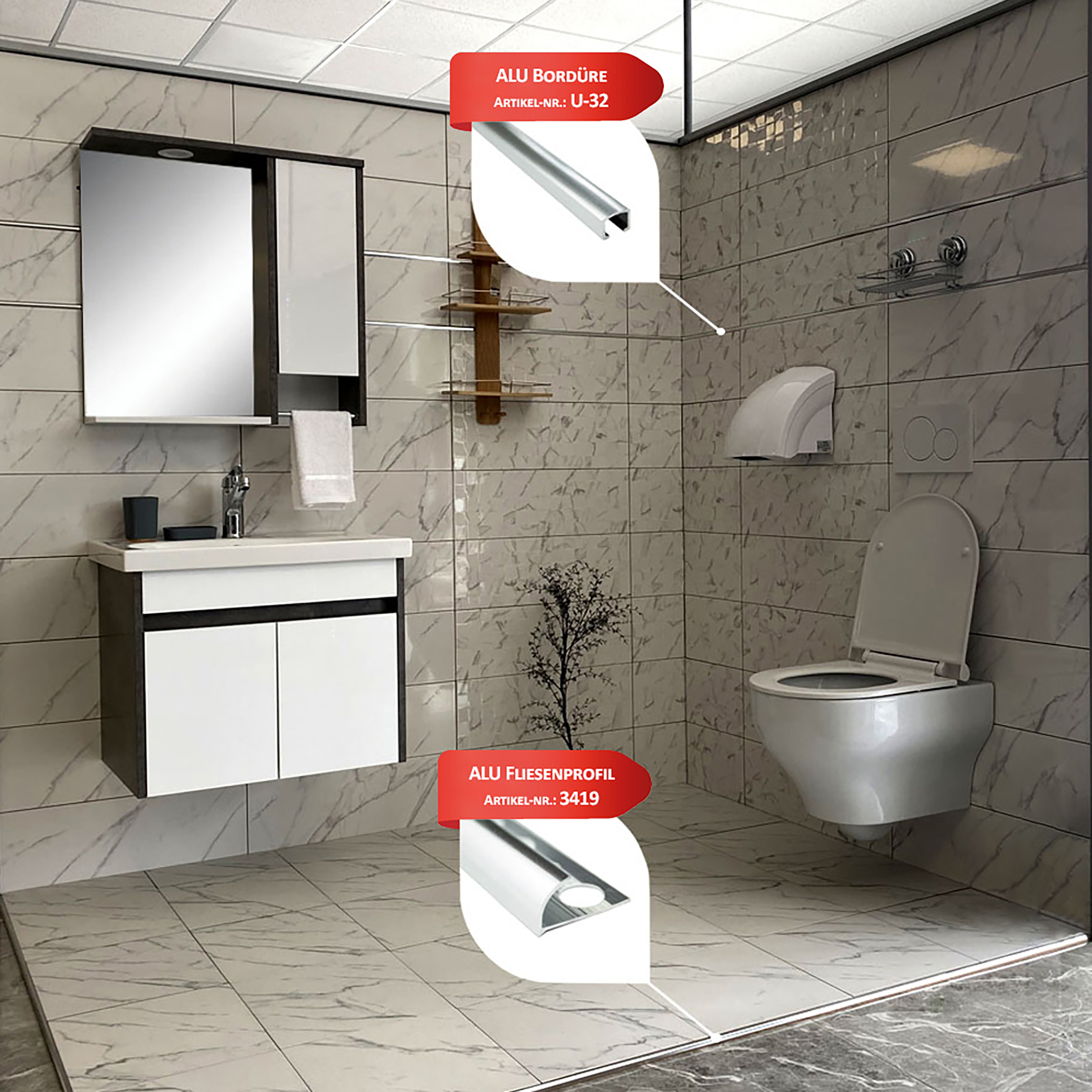 Alu U-Profil Bordüre Fliesenschiene Dekoration silber L270cm 10mm poliert