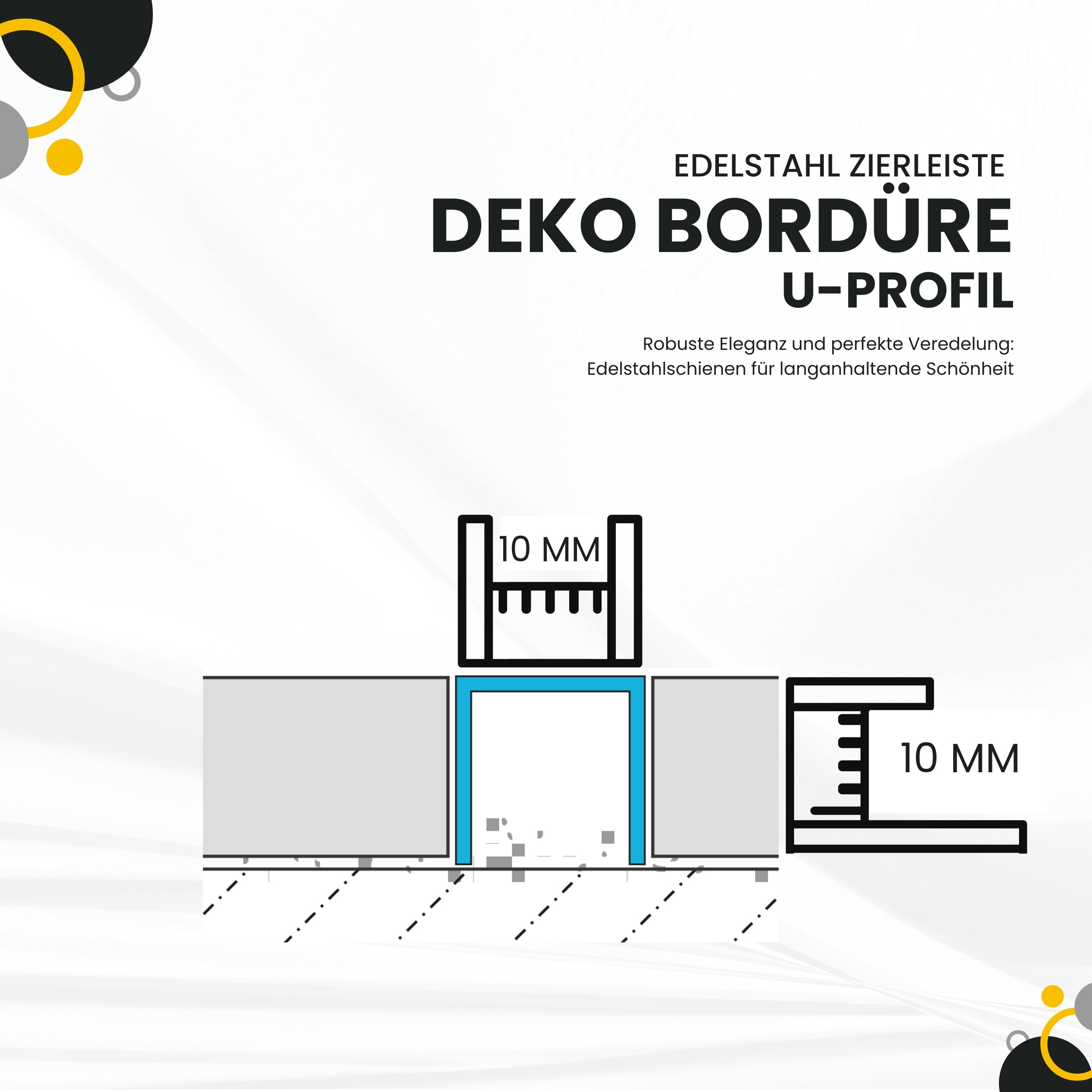 Deko Bordüre U-Profil Zierleiste Fliesenschiene Edelstahl V2A L250cm 10mm Deko Bordüre U-Profil Zierleiste Fliesenschiene Edelstahl V2A L250cm 10mm silber glänzend
